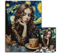 Puzzle da 1000 pezzi "Bere caffè nel cielo notturno", puzzle in cartone dal design intricato per adolescenti, decorazioni fai da te e divertimento che stimola la mente, 26x38cm
