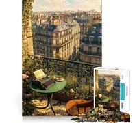 Puzzle da 1000 pezzi "Bianco parigino con macchina da scrivere e caffè" per ragazzi, rompicapo rilassante, arte da assemblare, regalo di alta qualità (38x52cm)