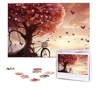 Puzzle da 1000 pezzi - Bicicletta sotto albero del cuore puzzle romantico per adulti impegnativo puzzle immagine personalizzata puzzle in legno 75 x 50 cm