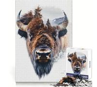 Puzzle da 1000 pezzi "Bison And Forest Double Exposure Teenagers" per ragazzi,ideale per stimolare la capacità di ragionamento,alleviare lo stress e creare un'atmosfera divertente Dimensioni precise
