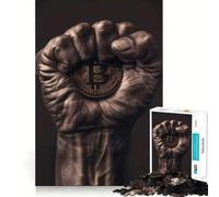 Puzzle da 1000 pezzi Bitcoin in pugno Bordo liscio Gioco di abilità mentale Divertimento Cozy Time Gioco Compleanno Hobby Regalo (38x52cm)