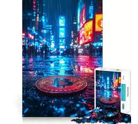 Puzzle da 1000 pezzi Bitcoin Neon Cityscape,taglio senza soluzione di continuità,gioco di logica,regalo,gioco casual,decorazione natalizia per la casa (38x26cm)