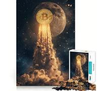 Puzzle da 1000 pezzi Bitcoin to the Moon Decorazione con bordi ben definiti Gioco di allenamento mentale Divertimento facile Regalo di compleanno (38x52cm)