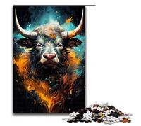 Puzzle da 1000 pezzi bizzarro e colorato guerriero toro in legno per bambini interazione genitori-figli 75x50 cm
