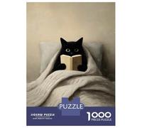 Puzzle Da 1000 Pezzi Black Cat Reading in Cozy Bed Puzzle Per Adulti Gioco Rompicapo Ma Divertente E Umoristico Offerta Regalo Per Tutta La Famiglia 52x38cm/1000pcs