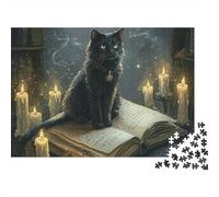Puzzle da 1000 pezzi "Black Cat Wizardry" con un gatto nero su un libro aperto, gioco educativo per adulti, decorazione per la casa, 52x38 cm.