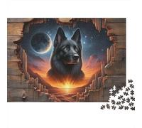 Puzzle da 1000 pezzi Black Dog Fantasy Art con cane in un buco a forma di cuore. Per adulti dai 12 anni in su. Gioco educativo per la decorazione della casa. Compleanno 52x38 cm.