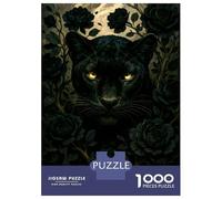 Puzzle Da 1000 Pezzi - Black Panther Surrounded by Dark Roses Puzzle Per Adolescenti Gioco Rompicapo Antistress Offerta Regalo Per Tutta La Famiglia 38x26cm/1000pcs