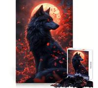 Puzzle da 1000 pezzi "Black Wolf Under Blood Moon" per adolescenti, ideale per il benessere mentale, il tempo libero e il divertimento Perfetto per creare un bel puzzle e un regalo (50x75cm)