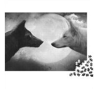 Puzzle da 1000 pezzi BlackWhiteWolfMoon con due lupi che guardano la luna, per adulti, gioco educativo, decorazione per la casa, difficile, stimolante, per compleanno di uomini e donne, 38x26 cm.