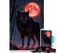 Puzzle da 1000 pezzi Blood Moon Hunter︰ Black Wolf Exact Cut Art,sfida intelligente e divertente,gioco di svago,regalo di Natale 38x26cm