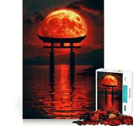 Puzzle da 1000 pezzi "Blood Moon Torii Gate" con incastri precisi,gioco divertente e rilassante,ideale per decorazioni natalizie 38x52cm