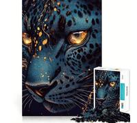 Puzzle da 1000 pezzi Blu ﹨u Leopardo Oro Taglio Preciso Arte,Gioco di Sfida Mentale,Gioco Facile da Giocare,Regalo di Compleanno per la Mente 38x52cm
