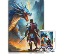 Puzzle da 1000 pezzi "Blue Dragon And Knight" per adolescenti, gioco di pensiero logico interattivo, ideale come regalo per occasioni memorabili, dimensioni 50x75cm