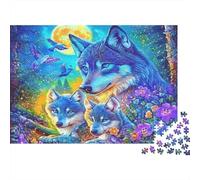 Puzzle da 1000 pezzi "Blue Wolf Family Fantasy" con lupo astratto blu e arancione per adulti, gioco educativo, bella decorazione, ideale per compleanni, 38x26 cm.