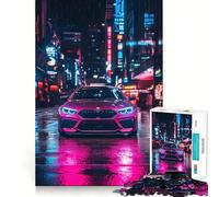 Puzzle da 1000 pezzi "BMW rosa in città al neon" per adulti e ragazzi, ideale per stimolare la memoria, favorire la calma e favorire la fuga, con taglio liscio e un regalo sincero (50x75cm)