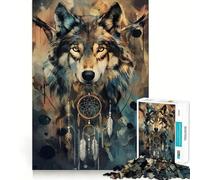 Puzzle da 1000 pezzi Boho Lupo Acchiappasogni Gioco di precisione sui bordi,giocattolo per allenare la mente,divertimento a gioco lento,regalo di compleanno 38x52cm