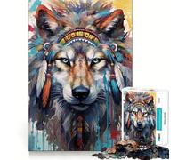 Puzzle da 1000 pezzi Boho Spirit Wolf,disegno ritagliato con precisione,attività di gioco intelligente,momento di gioco rilassante,regalo di compleanno 50x75cm