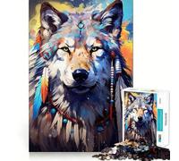 Puzzle da 1000 pezzi Boho Spiritual Wolf con bordi senza soluzione di continuità,gioco di logica divertente,svago,regalo artistico di Natale 38x26cm