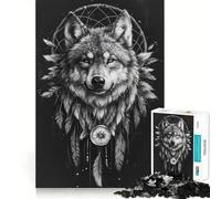 Puzzle da 1000 pezzi Boho Wolf Dream Catcher,gioco di incastro preciso,stimola la logica,ideale per il tempo libero e come regalo di compleanno 38x26cm