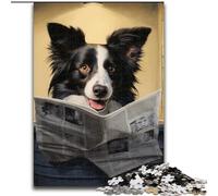 Puzzle da 1000 pezzi Border Collie che legge il giornale, puzzle per adulti, dimensioni 50x75cm, gioco interattivo per famiglie, regalo artigianale con opere d'arte colorate