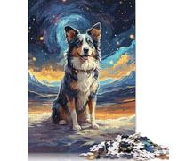 Puzzle da 1000 pezzi Border Collie Notte stellata per adulti Puzzle in legno per adolescenti Regali Puzzle per adulti 1000 pezzi (75x50 cm)