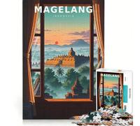Puzzle da 1000 pezzi "Borobudur dalla finestra tranquilla", gioco rilassante, interazione genitore-figlio, regalo per amici e familiari 38x52cm