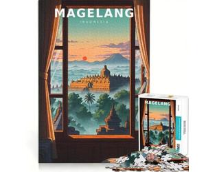 Puzzle da 1000 pezzi "Borobudur dalla finestra tranquilla", gioco rilassante, interazione genitore-figlio, regalo per amici e familiari 38x52cm