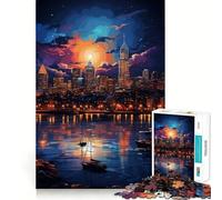 Puzzle da 1000 pezzi "Boston al neon di notte" per adolescenti, un rompicapo rilassante e artistico, un regalo di alta qualità (50x75cm)