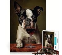 Puzzle da 1000 pezzi Boston Terrier Wine Sharp Gioco di squadra,allenamento mentale,gioco rilassante,decorazione natalizia da parete 38x26cm