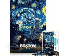 Puzzle da 1000 pezzi Boston USA Notte stellata con bordo senza soluzione di continuità,gioco di logica,divertimento per il tempo libero,regalo artistico di Natale 38x26cm