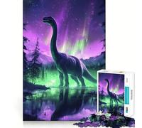 Puzzle da 1000 pezzi Brachiosauro sotto l'aurora boreale Incastro perfetto Arte Allenamento mentale Divertimento Relax Gioco Natale Rilassante Regalo (38x26cm)