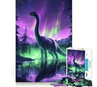 Puzzle da 1000 pezzi Brachiosauro sotto l'aurora boreale Taglio preciso Divertente gioco di abilità mentale Gioco per il tempo libero Regalo festivo (50x75cm)