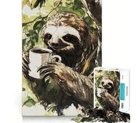 Puzzle da 1000 pezzi "Bradipo con caffè" per adolescenti, gioco rilassante con bordi precisi, ideale per i desideri di Babbo Natale 38x52cm