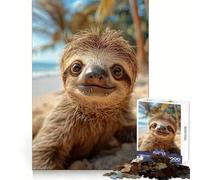 Puzzle da 1000 pezzi Bradipo felice in spiaggia per adulti, gioco di logica puro, divertimento rilassante, tagli netti, 38x52cm