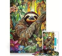 Puzzle da 1000 pezzi "Bradipo nella giungla" in stile vetrata artistica per ragazzi, gioco di logica e antistress, con tagli netti, ideale per la lista dei desideri di Babbo Natale 38x52cm