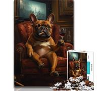 Puzzle da 1000 pezzi Bulldog che beve vino rosso Puzzle per adulti e ragazzi 1000 pezzi giocattoli giochi educativi antistress migliora l'amore tra coppie (50x75cm)