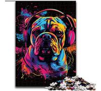 Puzzle da 1000 pezzi Bulldog DJ con cuffie Puzzle in cartone, gioco rompicapo, gioco interattivo per famiglie, adatto a tutte le età(26x38cm)