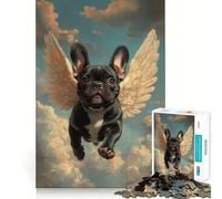 Puzzle da 1000 pezzi Bulldog francese nero con ali d'angelo | Omaggio per la perdita di un animale domestico,disegno ritagliato con precisione,sfida intelligente e divertente,gioco di svago,regalo