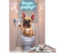 Puzzle da 1000 pezzi Bulldog francese sul water Umorismo Puzzle creativi quadrati di carta per adulti Regali di Natale 38x26 cm/1000 pezzi