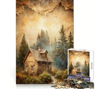 Puzzle da 1000 pezzi "Cabin in the Woods Rainy Day" per adolescenti, ideale per esercizi mentali e momenti di svago Taglio preciso, regalo perfetto (50x75cm)
