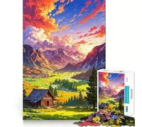 Puzzle da 1000 pezzi "Cabina di montagna al tramonto" per adulti e ragazzi, gioco di logica, relax, taglio perfetto, articolo dei desideri di Babbo Natale (38x52cm)