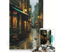 Puzzle da 1000 pezzi "Caffè in una strada parigina piovosa di notte" gioco rompicapo rilassante e stimolante per l'intelletto regalo di compleanno regalo 38x52cm