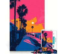 Puzzle da 1000 pezzi California Sunset Beach Promenade Retro Minimalista Arte Bordo Perfetto Gioco Cognitivo Divertente Gioco Lento Divertente Decorazione Natalizia (38x26cm)