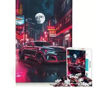 Puzzle da 1000 pezzi "Camaro nera in città al neon", gioco rompicapo, decorazione per la casa, con pezzi di forma casuale completamente ad incastro 38x52cm