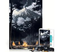 Puzzle da 1000 pezzi "Campeggio sotto il Monte Fuji" con bordi perfetti,gioco cognitivo divertente,gioco lento,divertente,decorazione natalizia (38x26cm)
