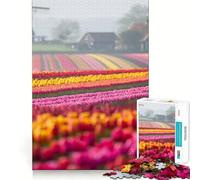 Puzzle da 1000 pezzi "Campi di tulipani olandesi" per adulti, gioco per allenare la mente, antistress, artistico, da assemblare, regalo per festival (38x26cm)