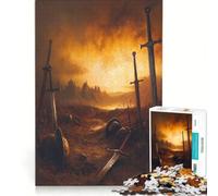 Puzzle da 1000 pezzi "Campo di battaglia dopo la guerra" con spade ed elmi, giocattolo educativo, divertente antistress, ideale per rafforzare il legame di coppia 38x52cm