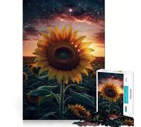 Puzzle da 1000 pezzi "Campo di girasoli e cielo notturno" per adolescenti, ideale per migliorare la memoria, per un relax divertente e per una collezione di opere d'arte dai tagli netti 38x52cm