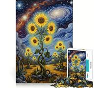 Puzzle da 1000 pezzi "Campo di girasoli sotto un cielo stellato" per adolescenti, ideale per migliorare la memoria, per un relax divertente e per una collezione di opere d'arte dai tagli netti 50x75cm